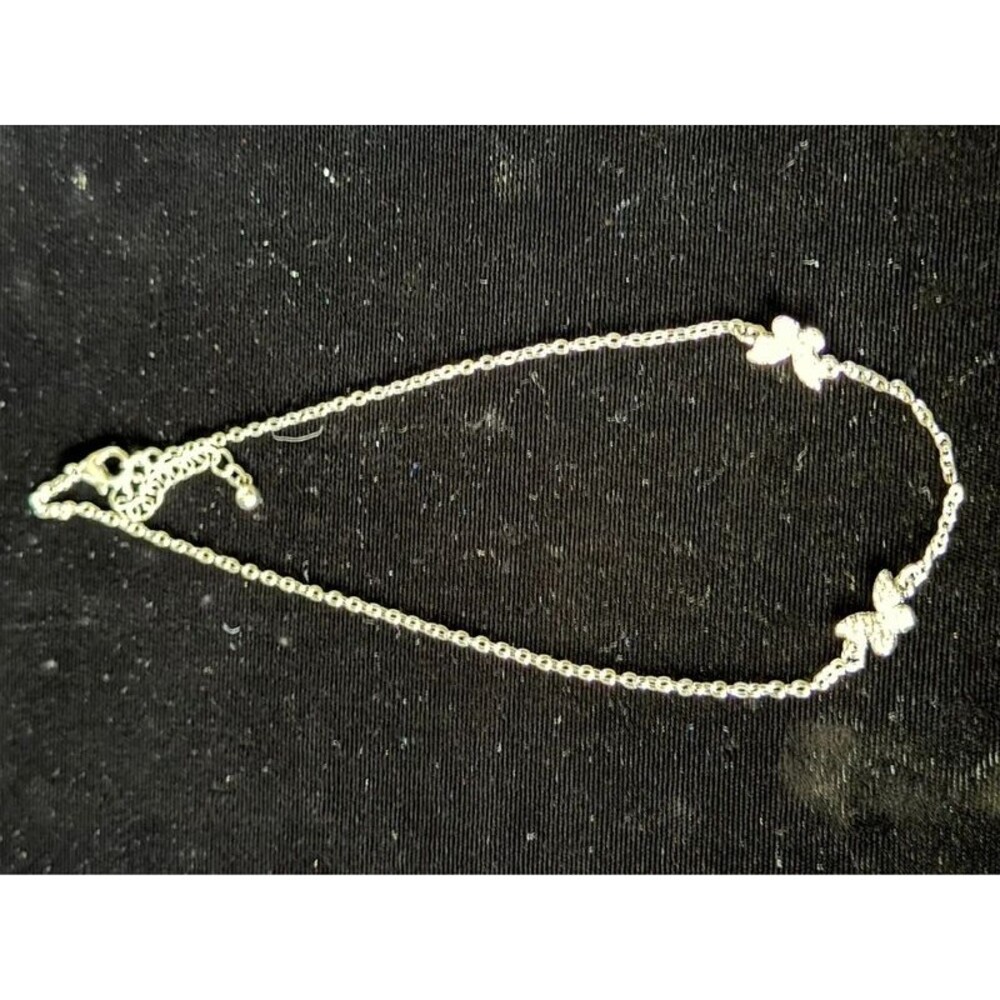 Silver-Tone Butterfly Station Necklace, Pavé, 18"